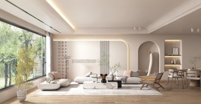 侘寂奶油风客餐厅3D模型下载